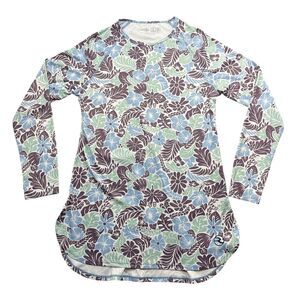 Reef Life Large Womens Long Sleeve Crew Neck Floral Tropical Shirt 100% Polyeste
